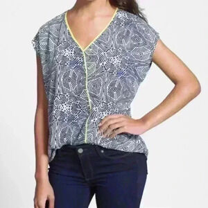 Bellatrix / Contrast Trim Print Faux Wrap Blouse
